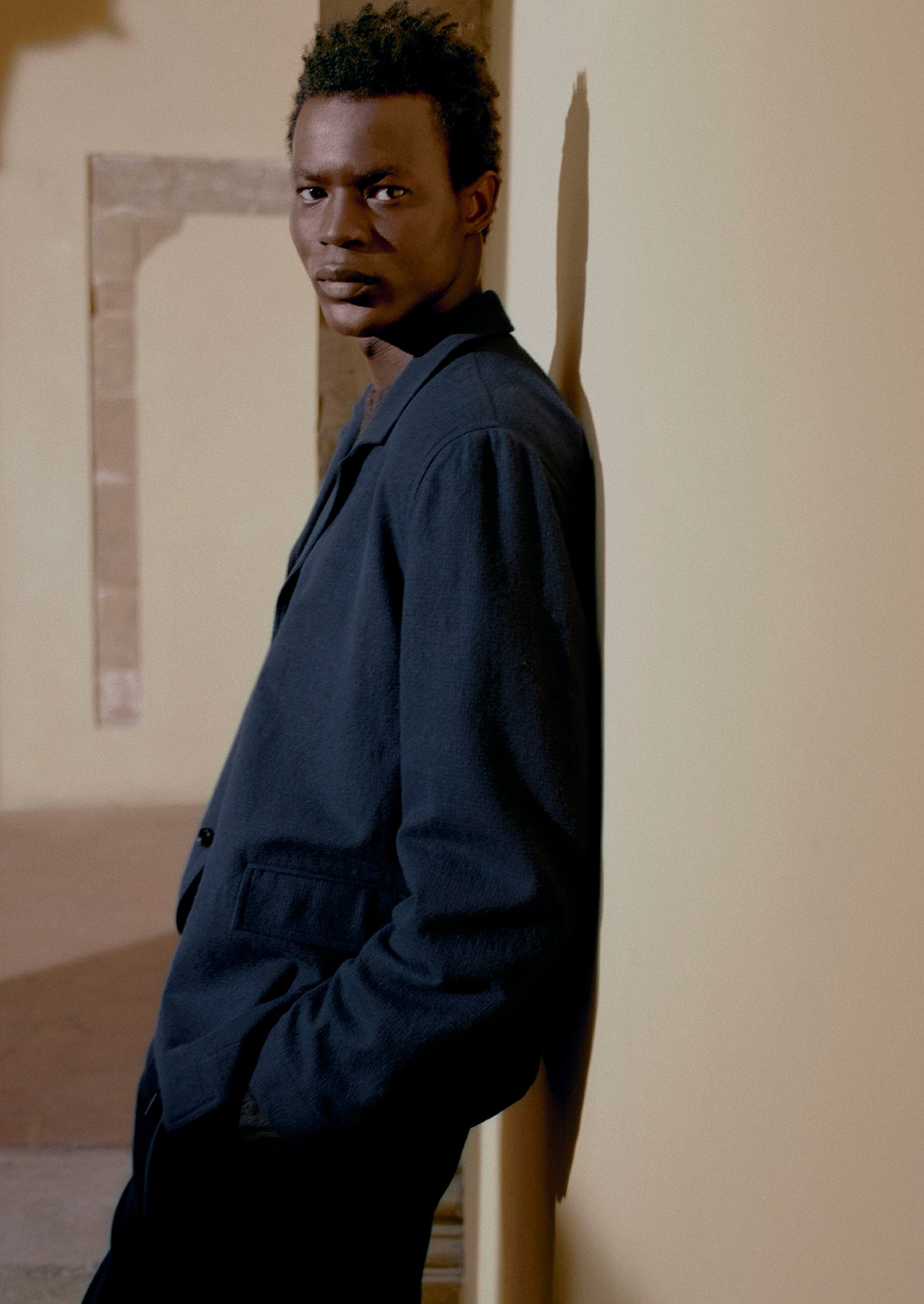 Houndstooth Cotton Wool Jacket | Dark Navy | TOAST