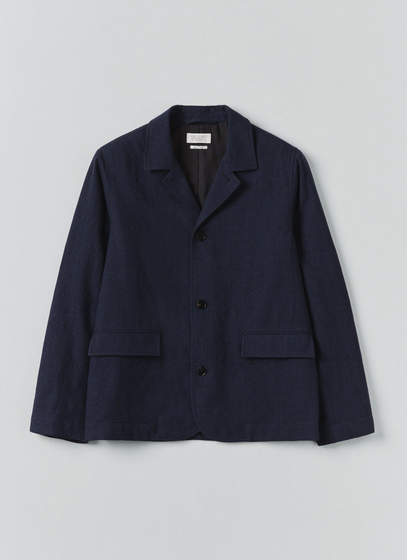Houndstooth Cotton Wool Jacket | Dark Navy