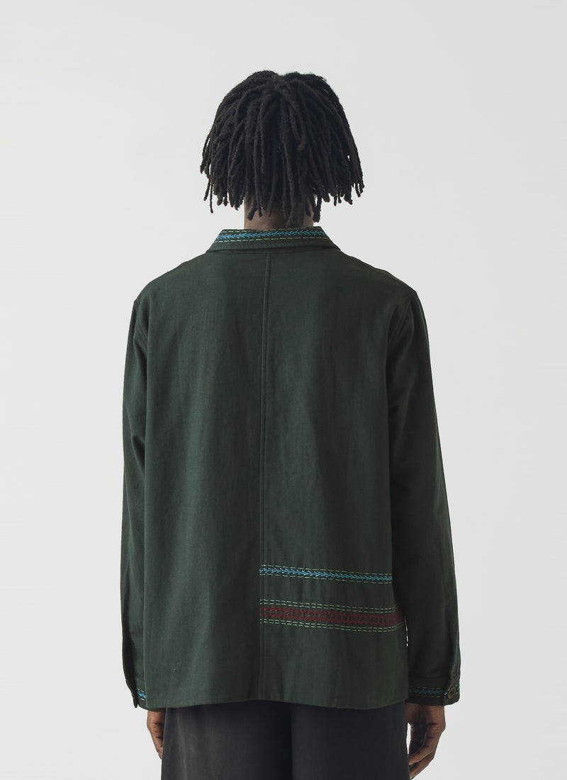 Hand Embroidered Stripe Cotton Jacket | Verdigris