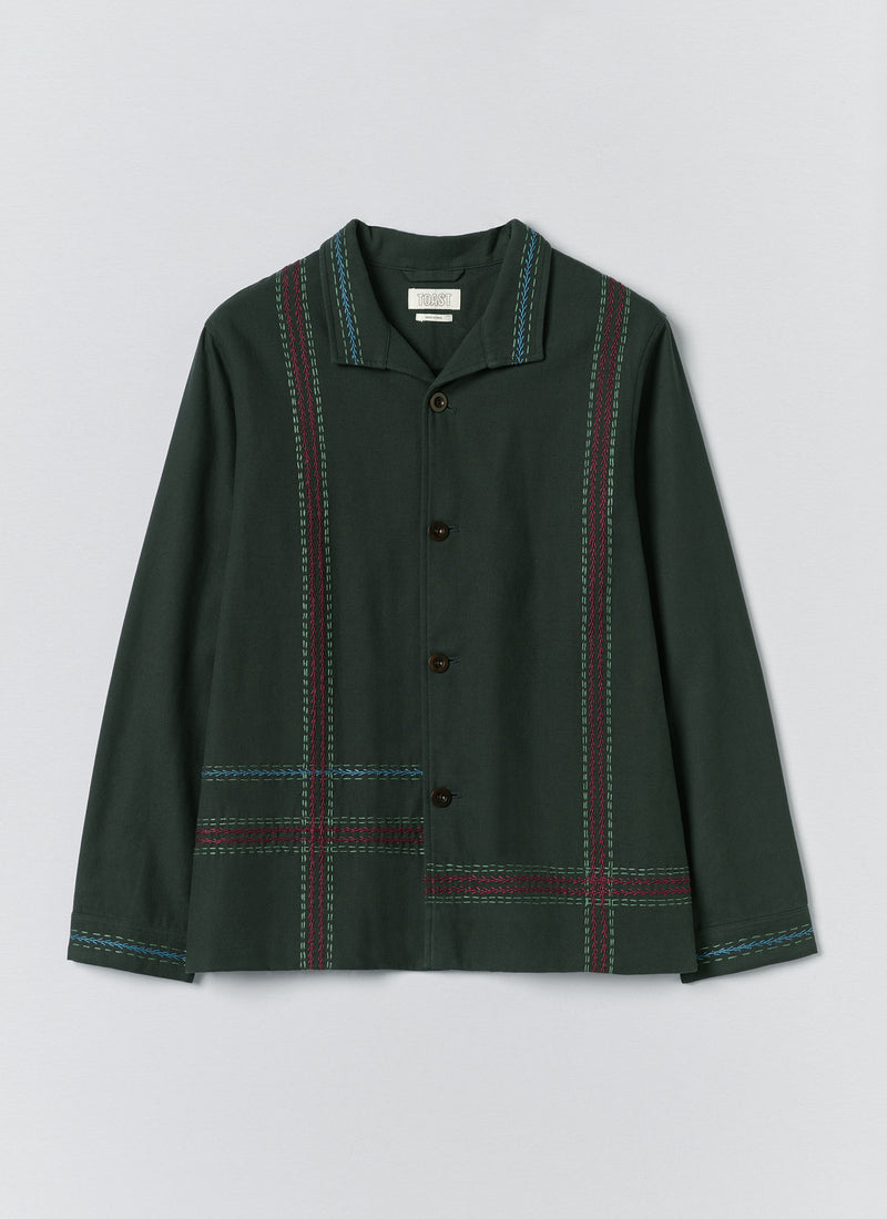 Hand Embroidered Stripe Cotton Jacket | Verdigris