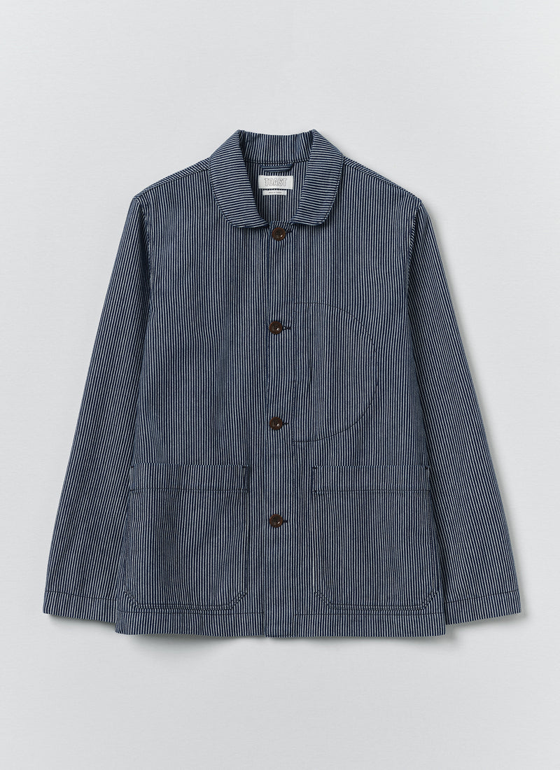 Hickory Stripe Denim Chore Jacket | Ecru/Indigo
