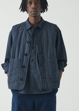 Railroad Stripe Padded Gilet | Denim Blue | TOAST