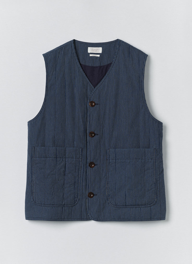 Railroad Stripe Padded Gilet | Denim Blue