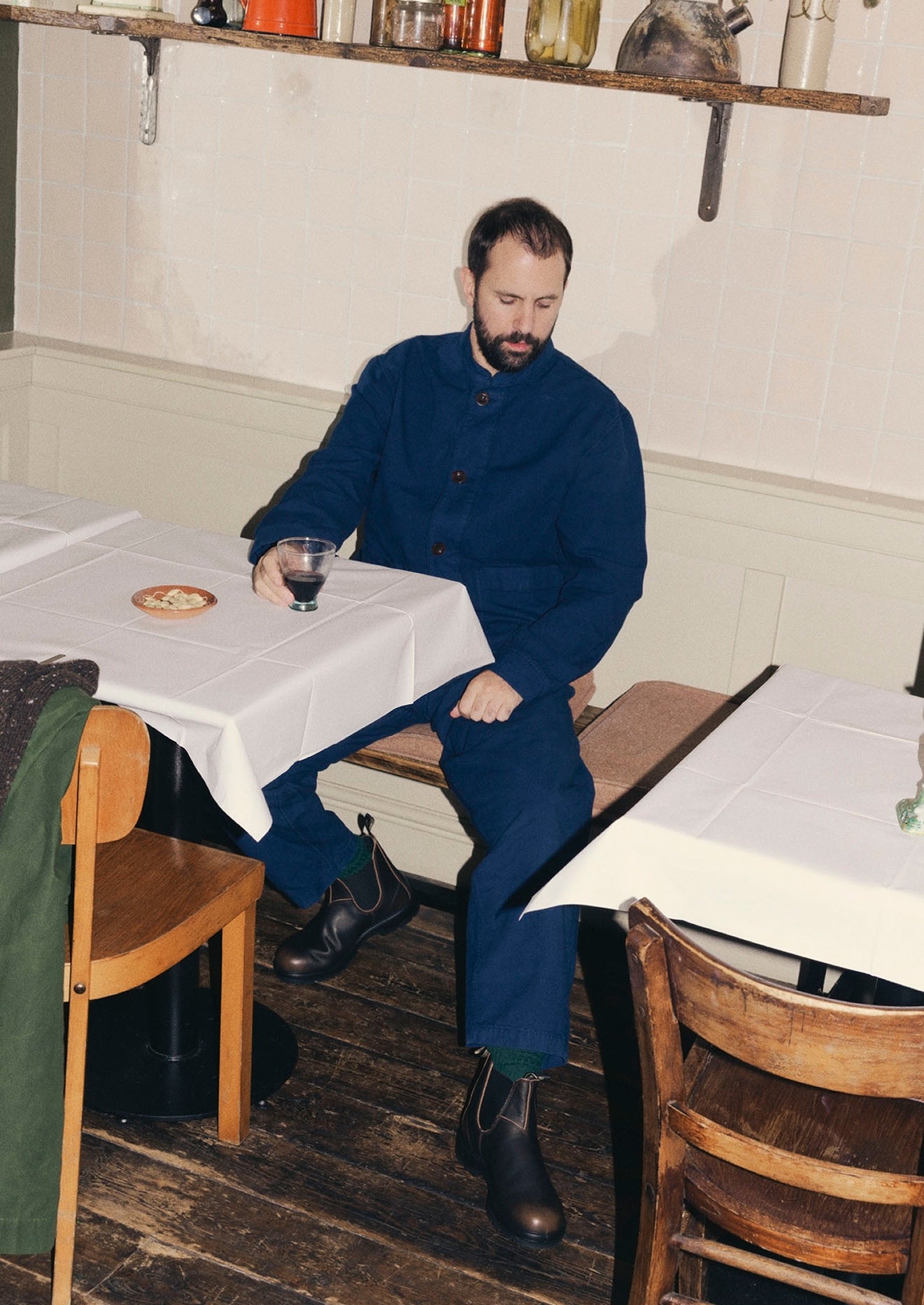 Garment Dyed Cotton Canvas Stand Collar Jacket | Uniform Blue