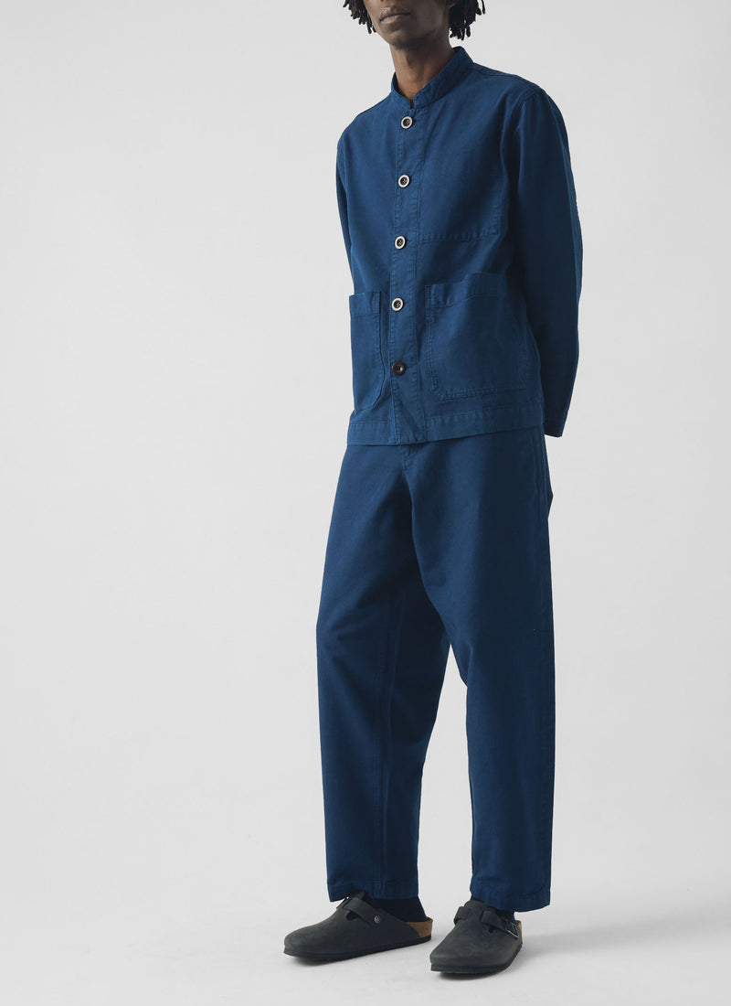 Garment Dyed Cotton Canvas Stand Collar Jacket | Uniform Blue