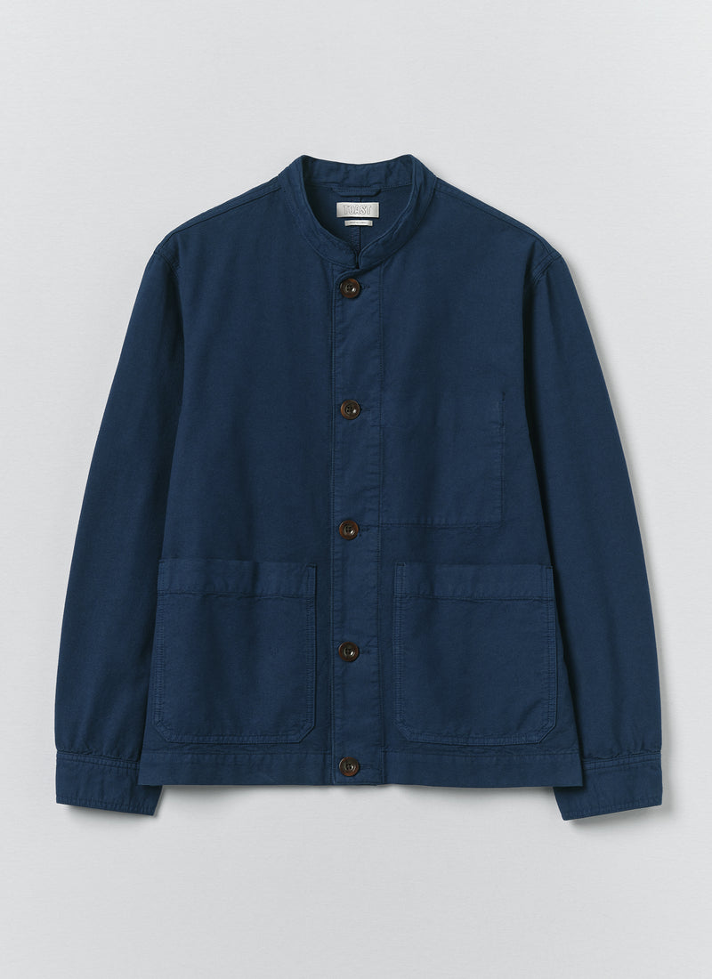 Garment Dyed Cotton Canvas Stand Collar Jacket | Uniform Blue