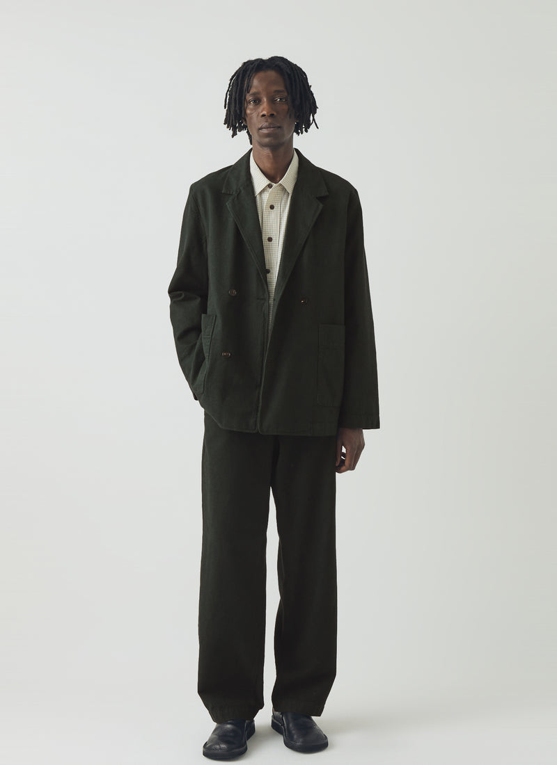 Overdyed Micro Houndstooth Cotton Blazer | Oil Green
