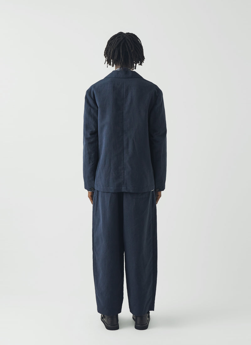 Running Stitch Cotton Linen Blazer | Navy/Fawn