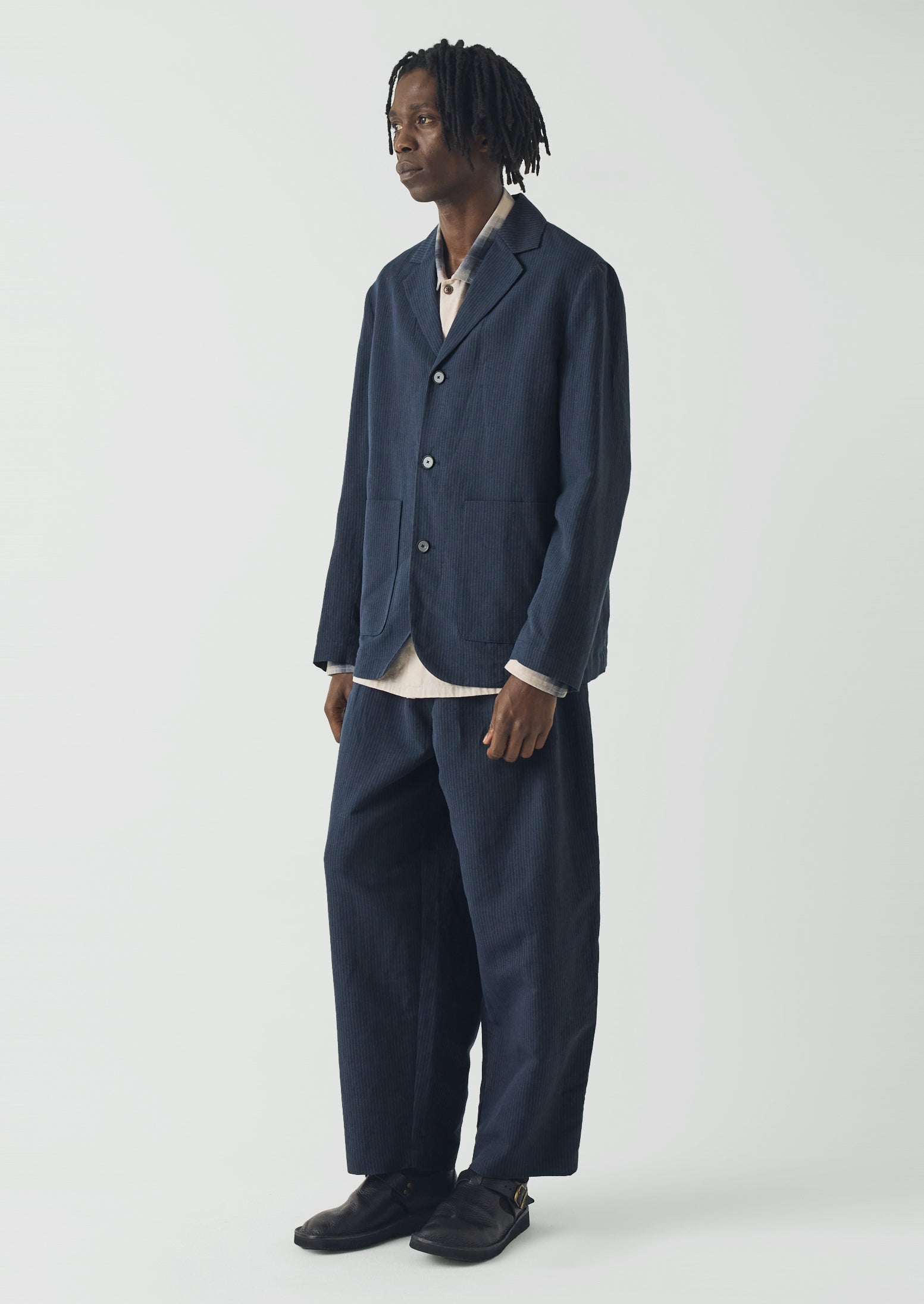 Running Stitch Cotton Linen Blazer | Navy/Fawn | TOAST