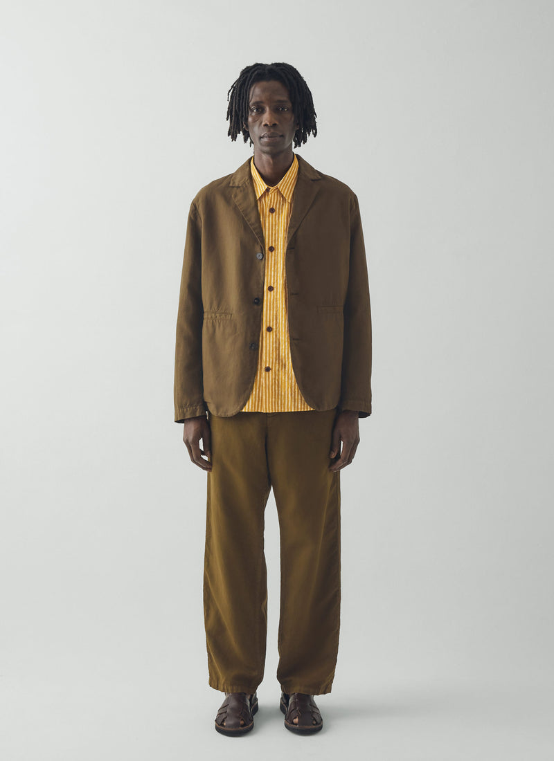 High Break Cotton Linen Blazer | Bronze Green