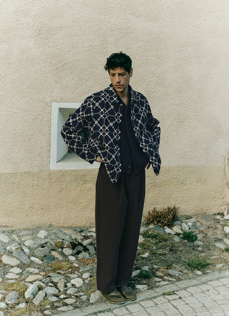 Lattice Cloth Cotton Wool Jacket | Indigo