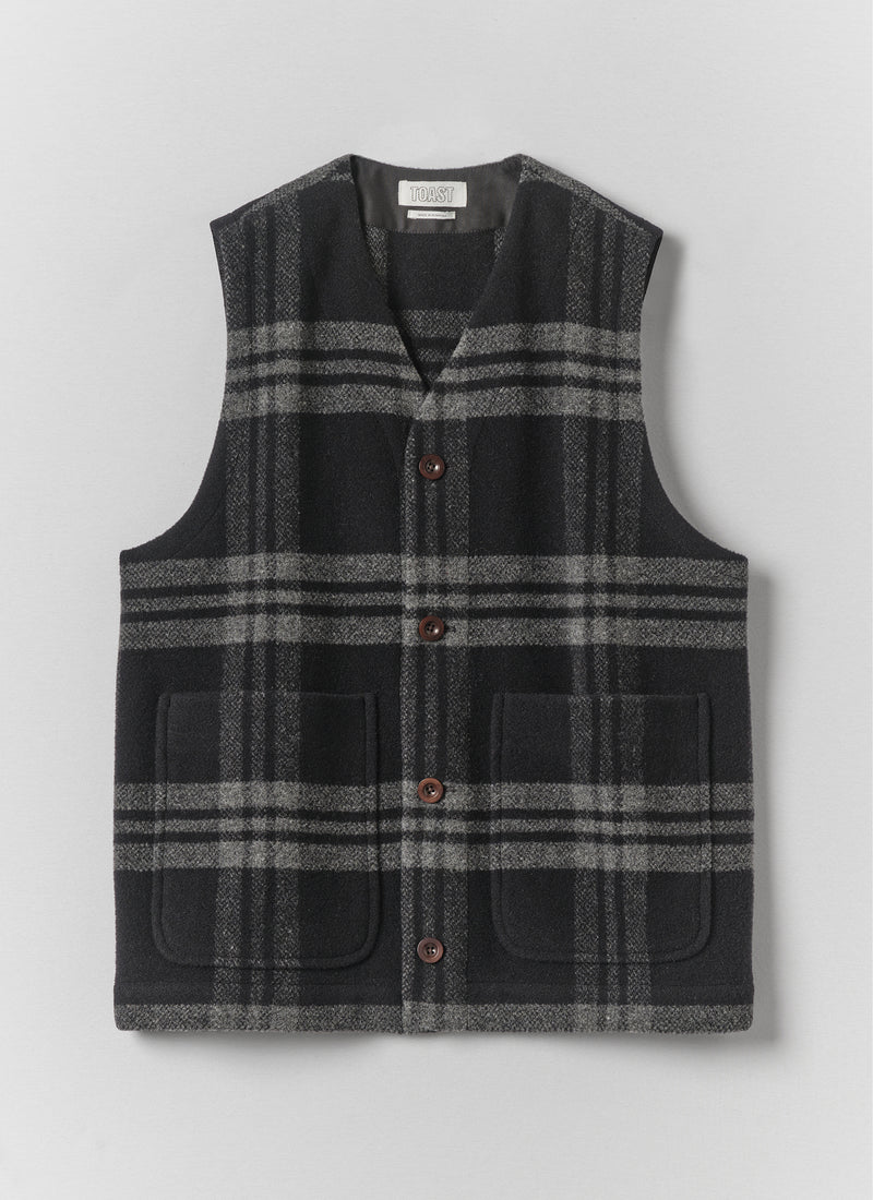 Melton Wool Check Gilet | Charcoal