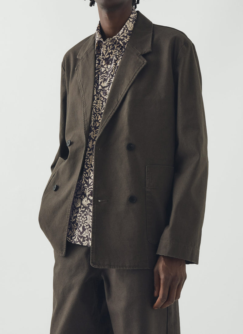 Cotton Canvas Double Breasted Jacket | Flint Grey