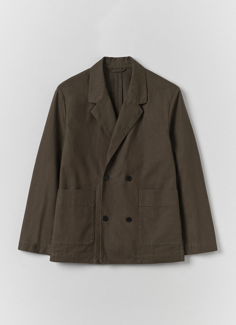 Cotton Canvas Double Breasted Jacket | Flint Grey