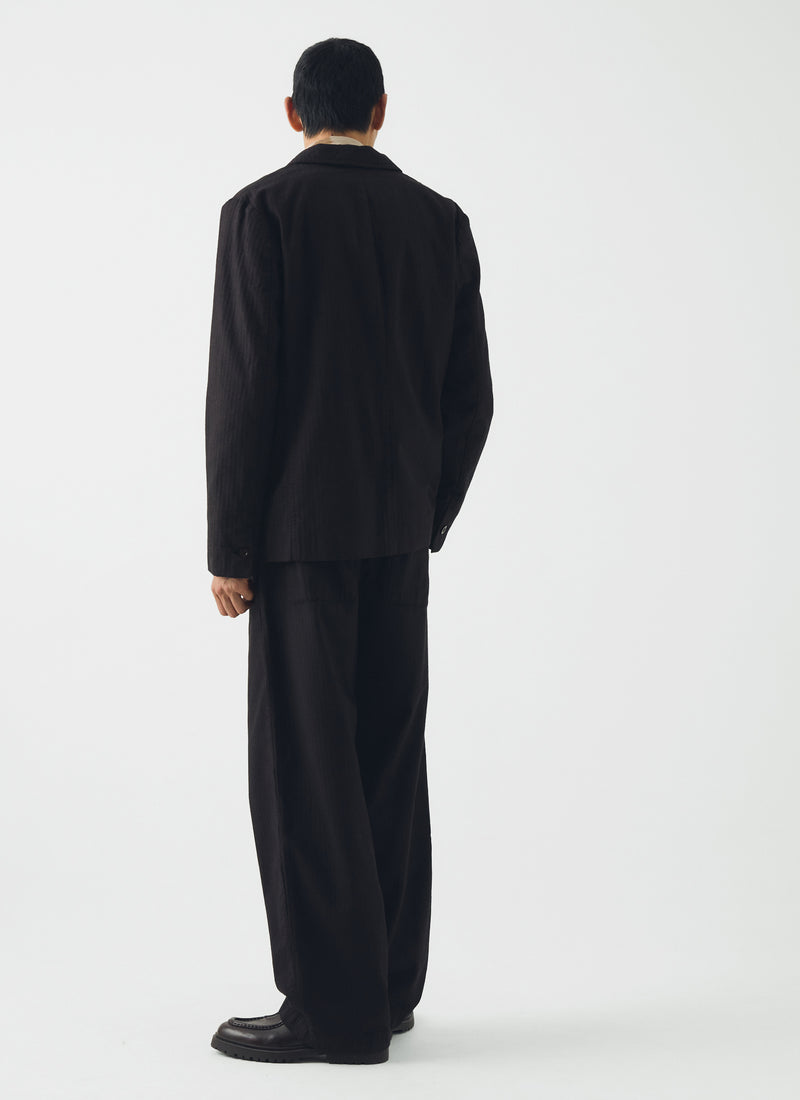 Brushed Herringbone Revere Collar Jacket | Chocolate