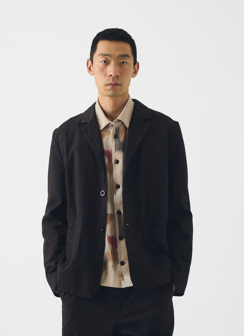 Brushed Herringbone Revere Collar Jacket | Chocolate