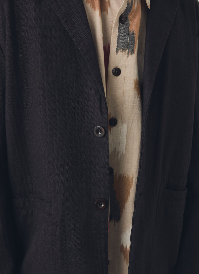 Brushed Herringbone Revere Collar Jacket | Chocolate