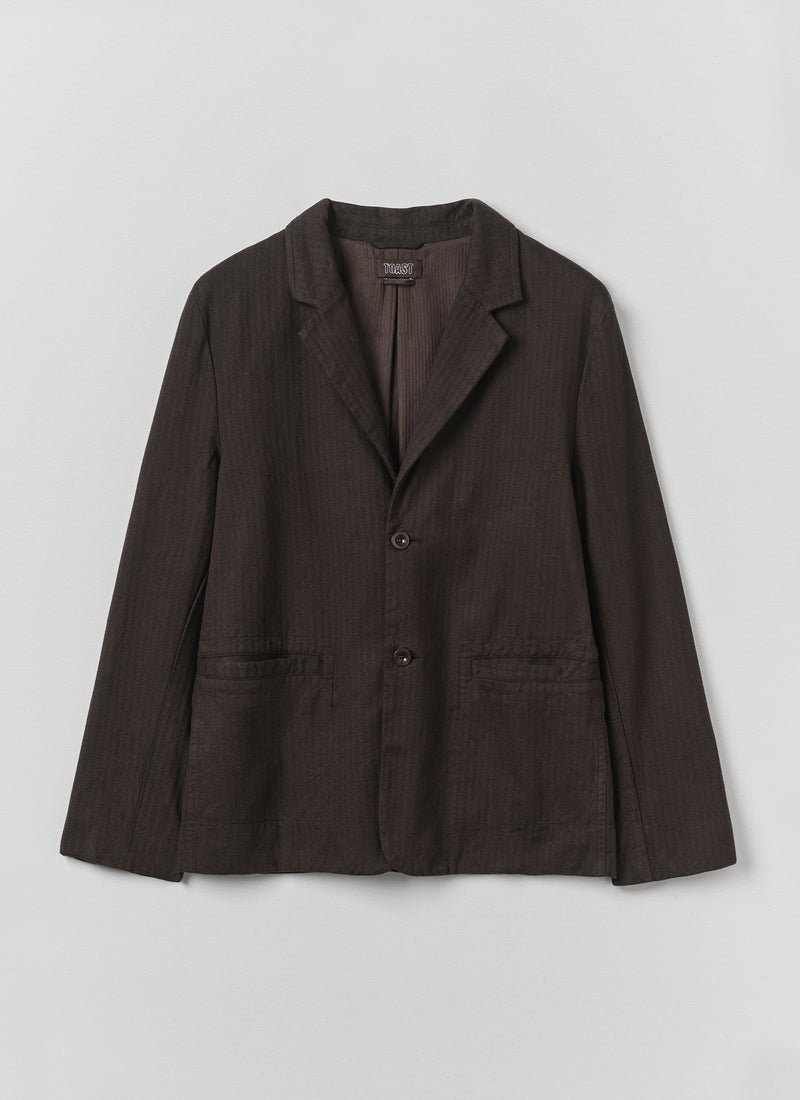 Brushed Herringbone Revere Collar Jacket | Chocolate
