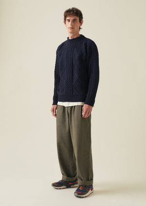 British Wool Cable Knit Sweater | Navy