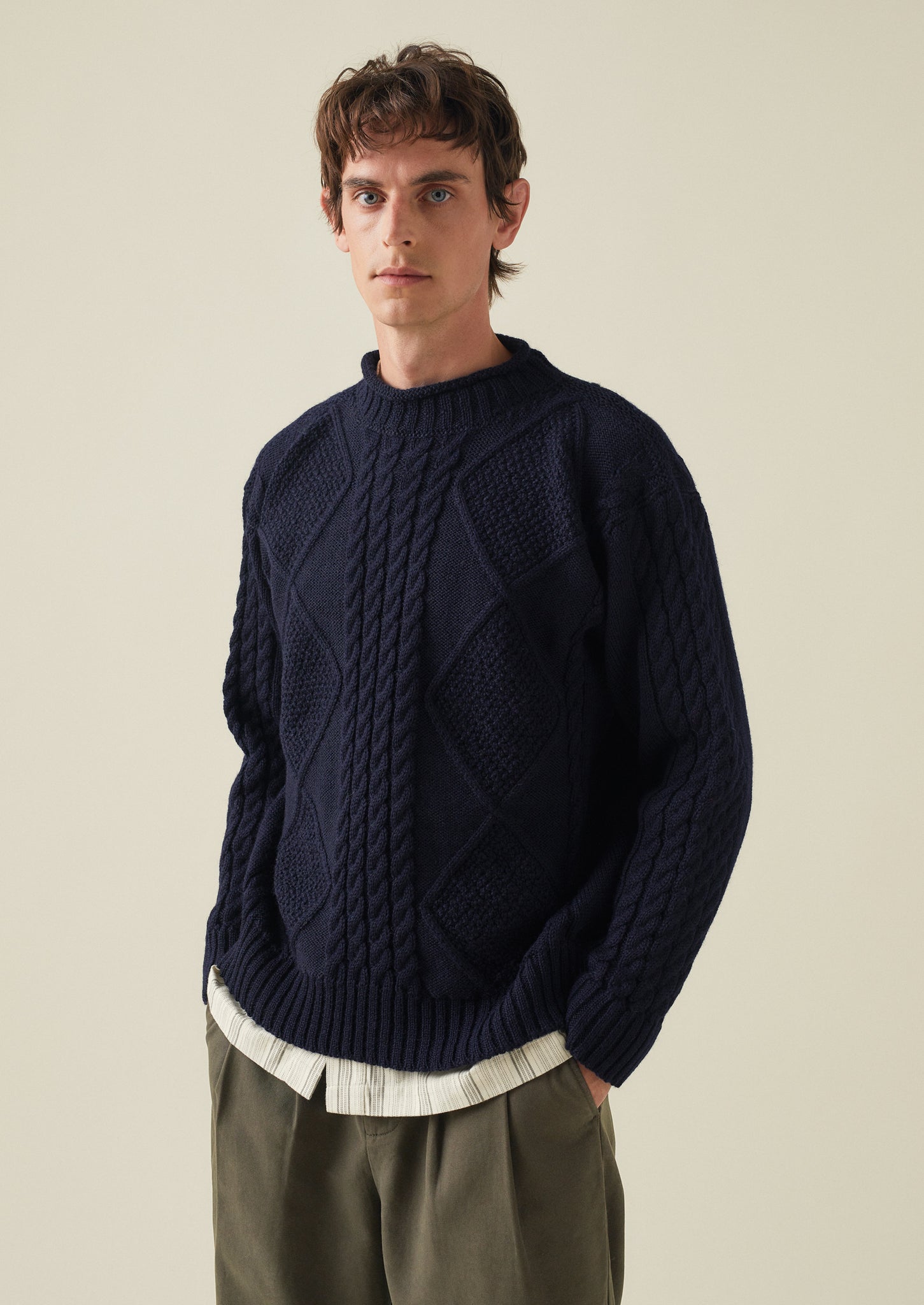 British Wool Cable Knit Sweater | Navy