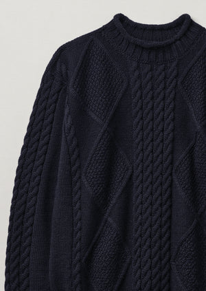 British Wool Cable Knit Sweater | Navy