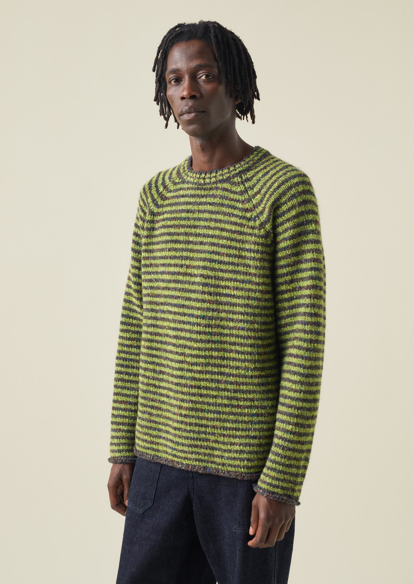 Green sweater sales with yellow stripe