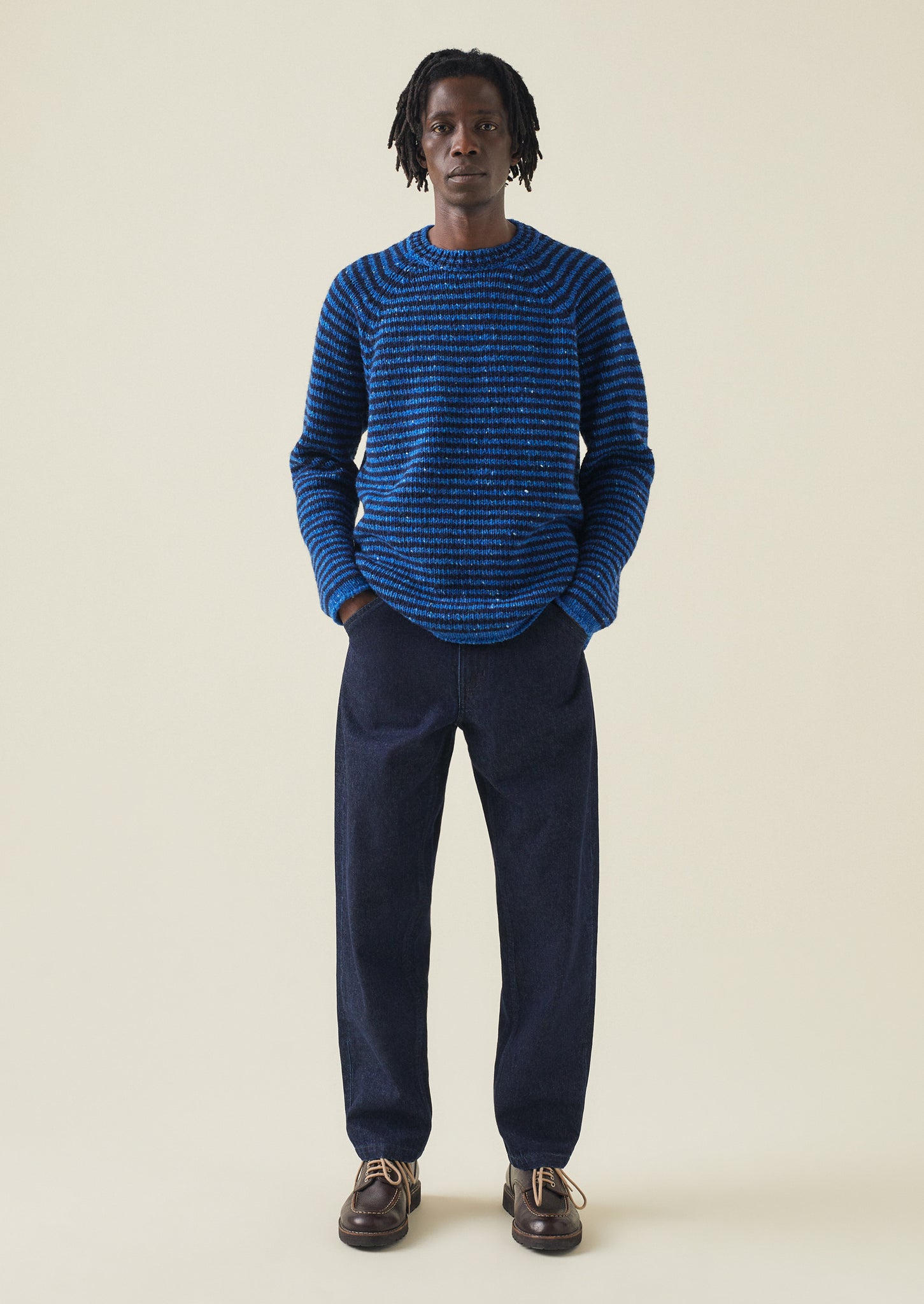 Blue striped sweater mens top
