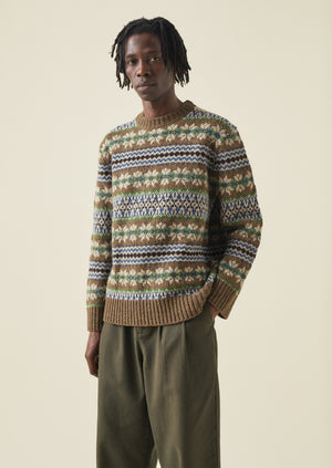 Shetland Wool Fair Isle Sweater Camel Multi TOAST