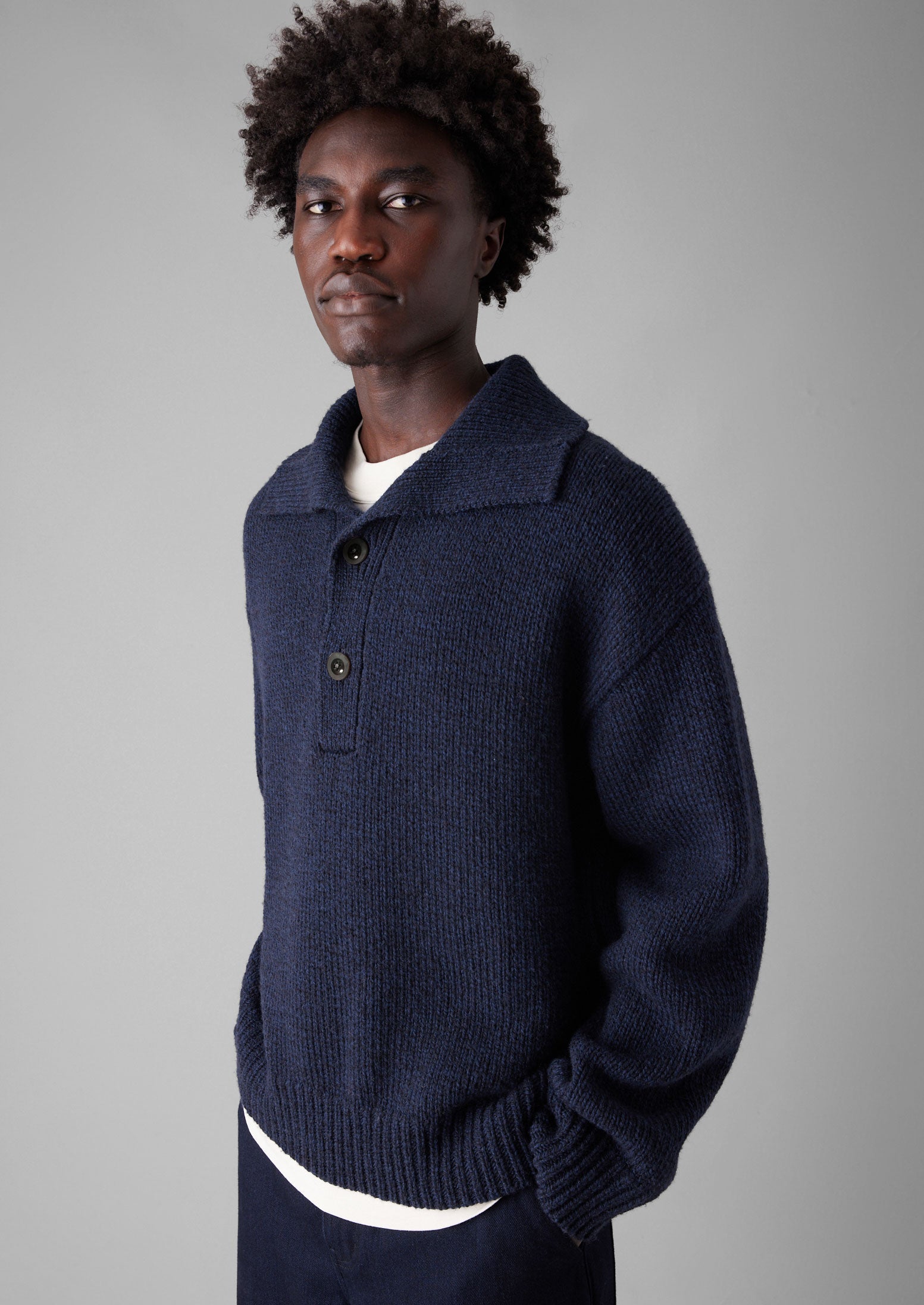 Half Placket Wool Pullover | Navy Melange | TOAST