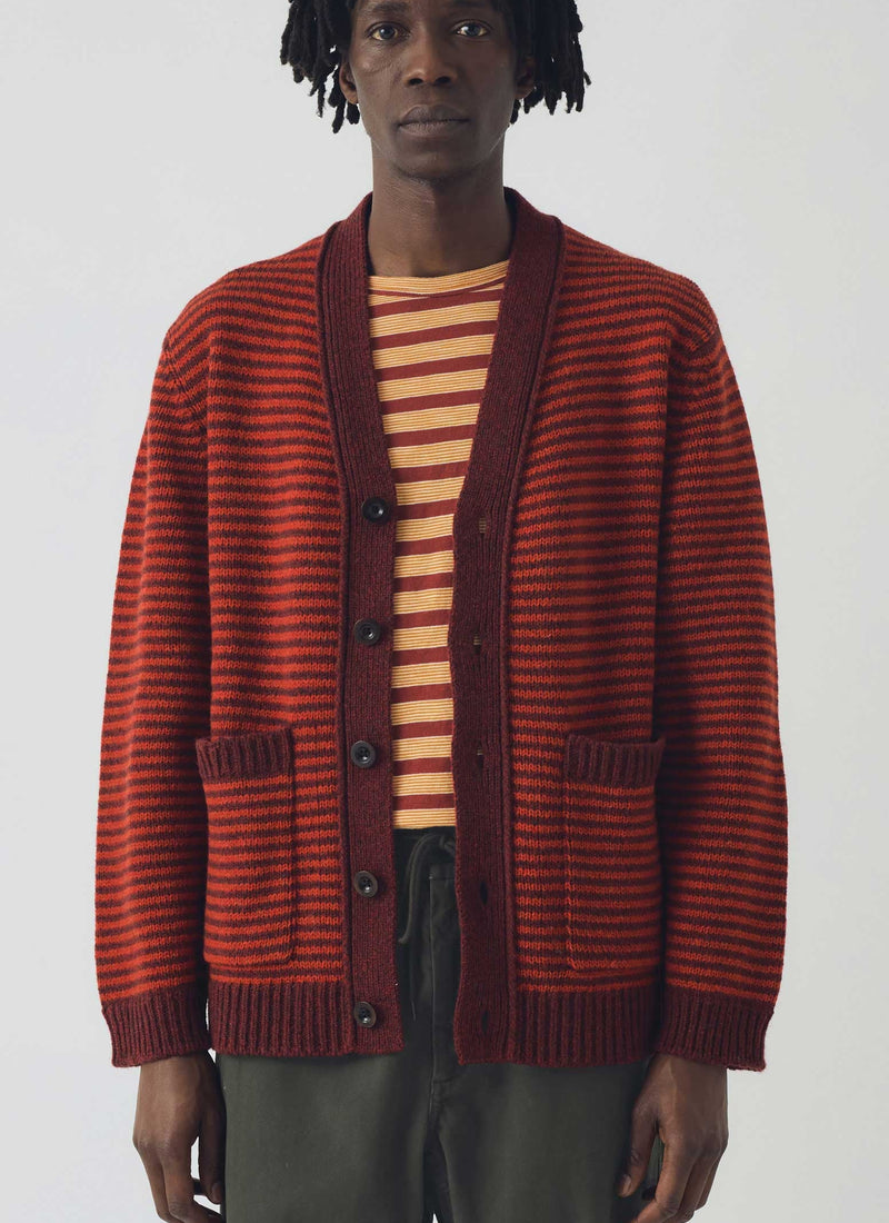 Striped Wool Cardigan | Cardinal Red/Plum