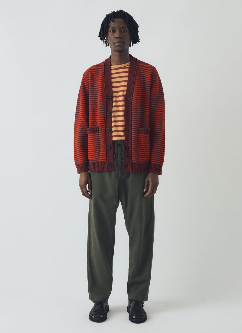 Striped Wool Cardigan | Cardinal Red/Plum