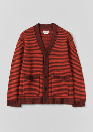 Striped Wool Cardigan | Cardinal Red/Plum