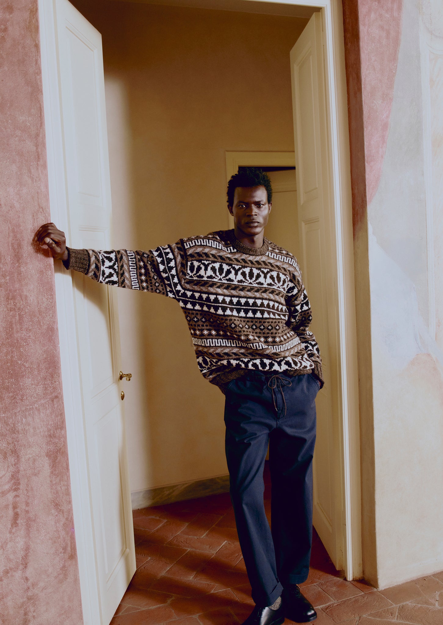 Shetland Wool Graphic Jacquard Sweater | Natural/Multi