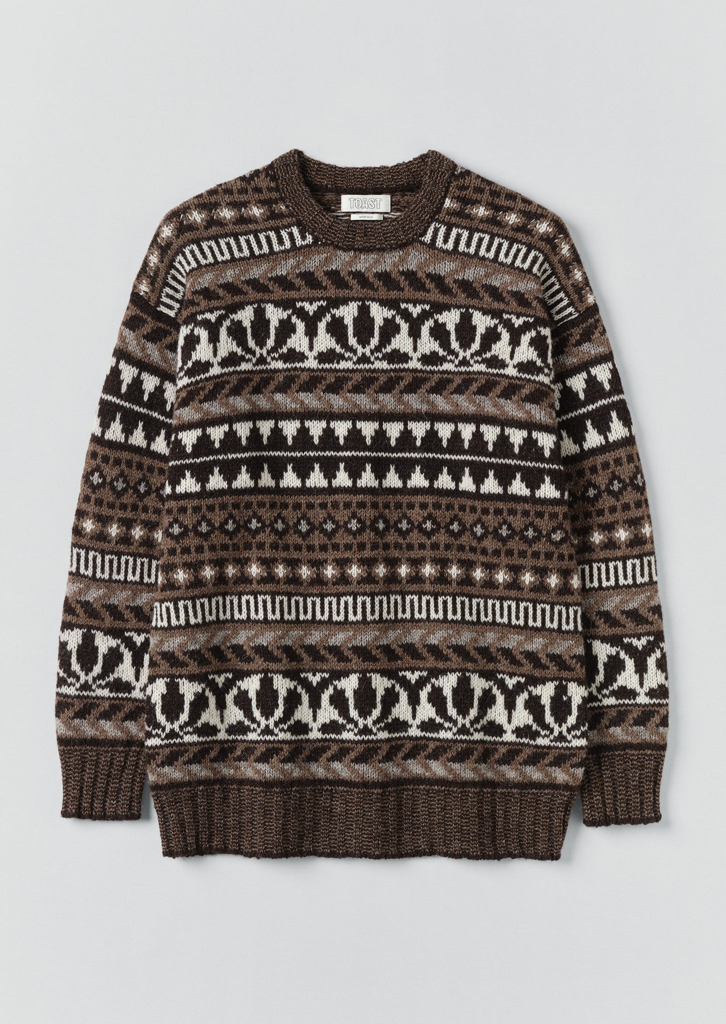 Shetland Wool Graphic Jacquard Sweater | Natural/Multi