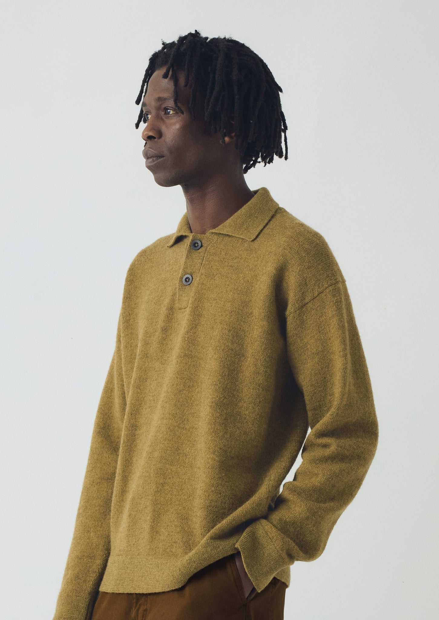 Wool Alpaca Polo Sweater | Pear