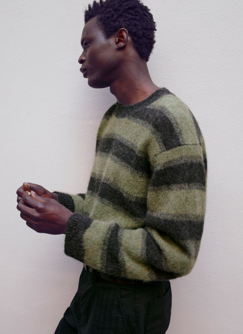 Alpaca Wool Stripe Sweater | Bark/Foliage Green