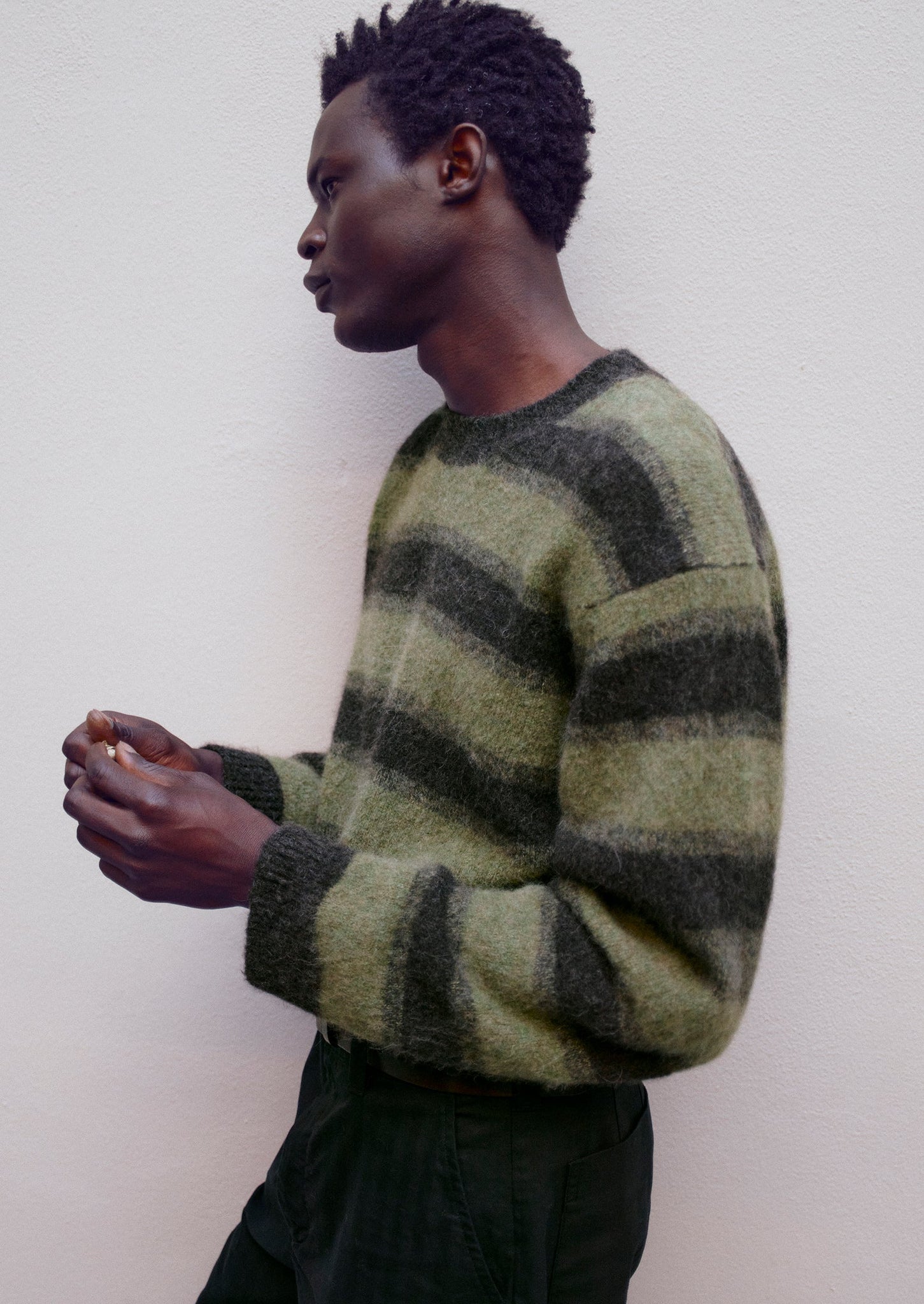 Alpaca Wool Stripe Sweater | Bark/Foliage Green