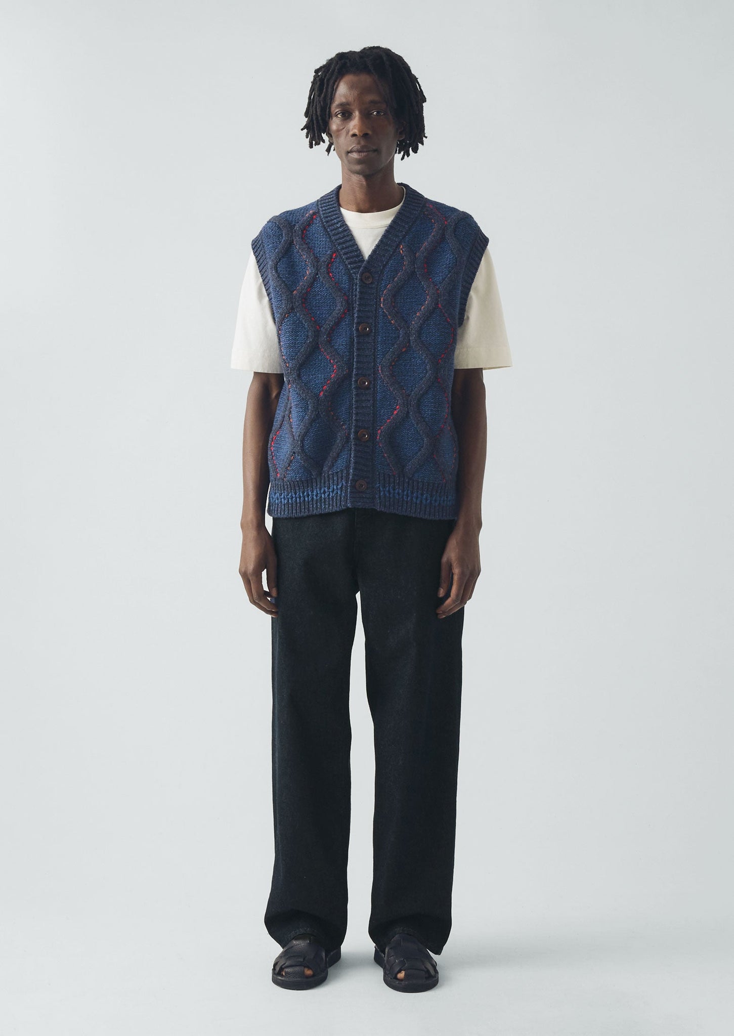 Hand Embellished Button Through Tank | Blue Multi