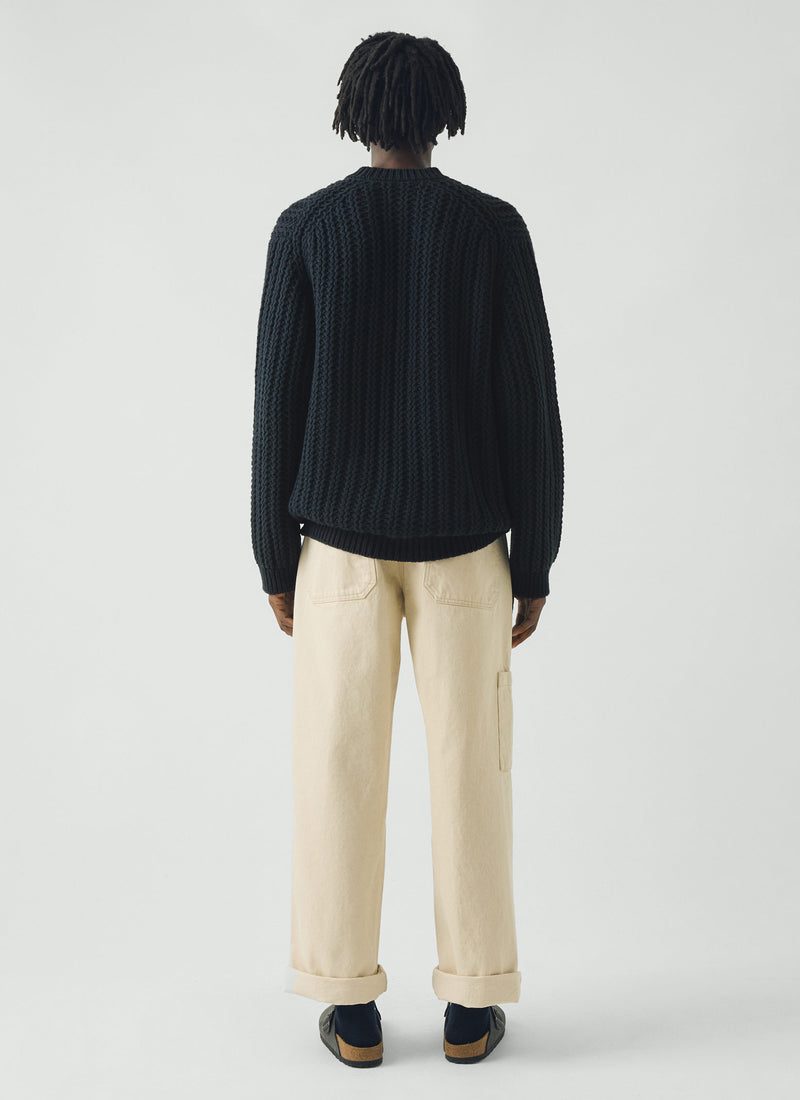 Racked Wool Cotton Sweater | Darkest Navy