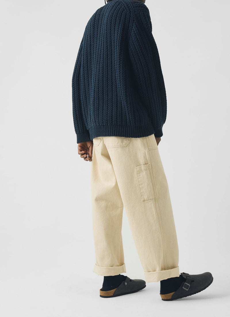 Racked Wool Cotton Sweater | Darkest Navy