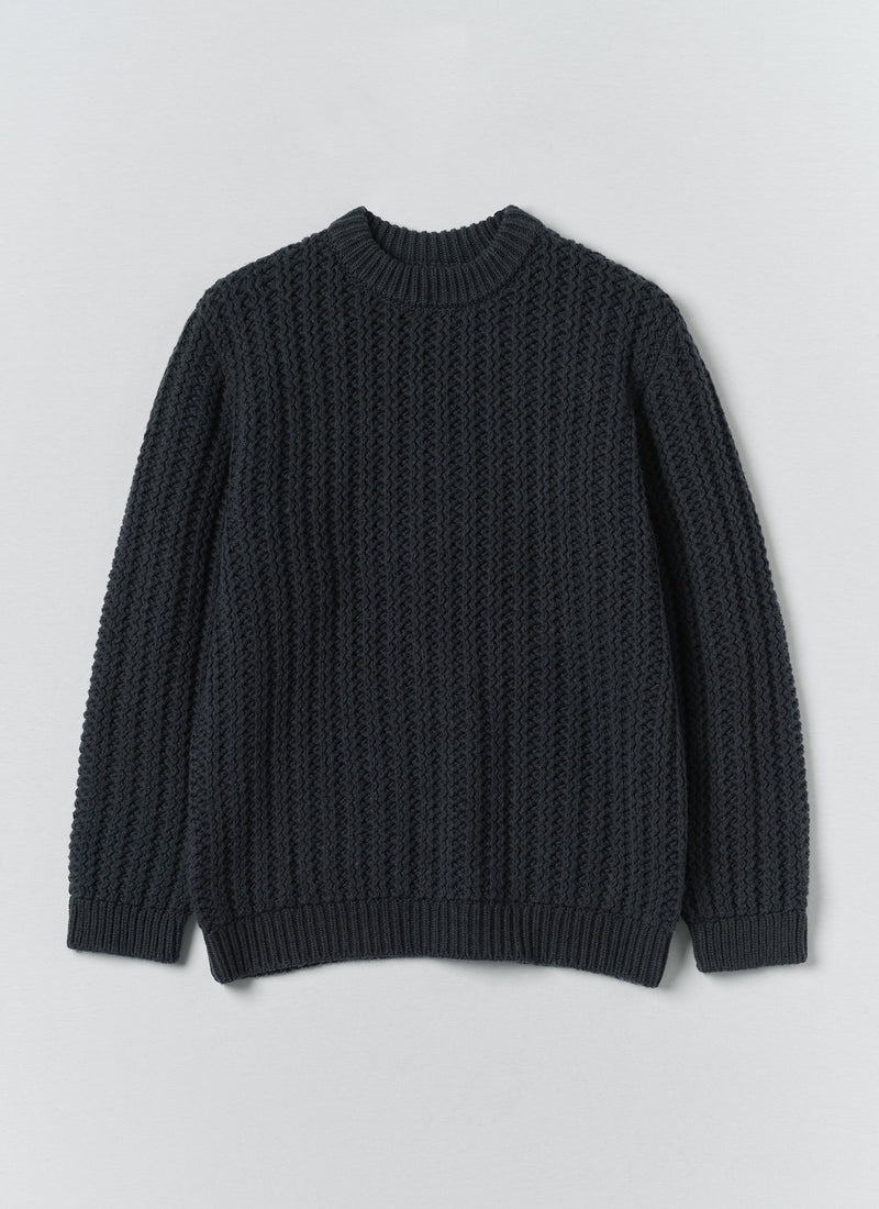 Racked Wool Cotton Sweater | Darkest Navy