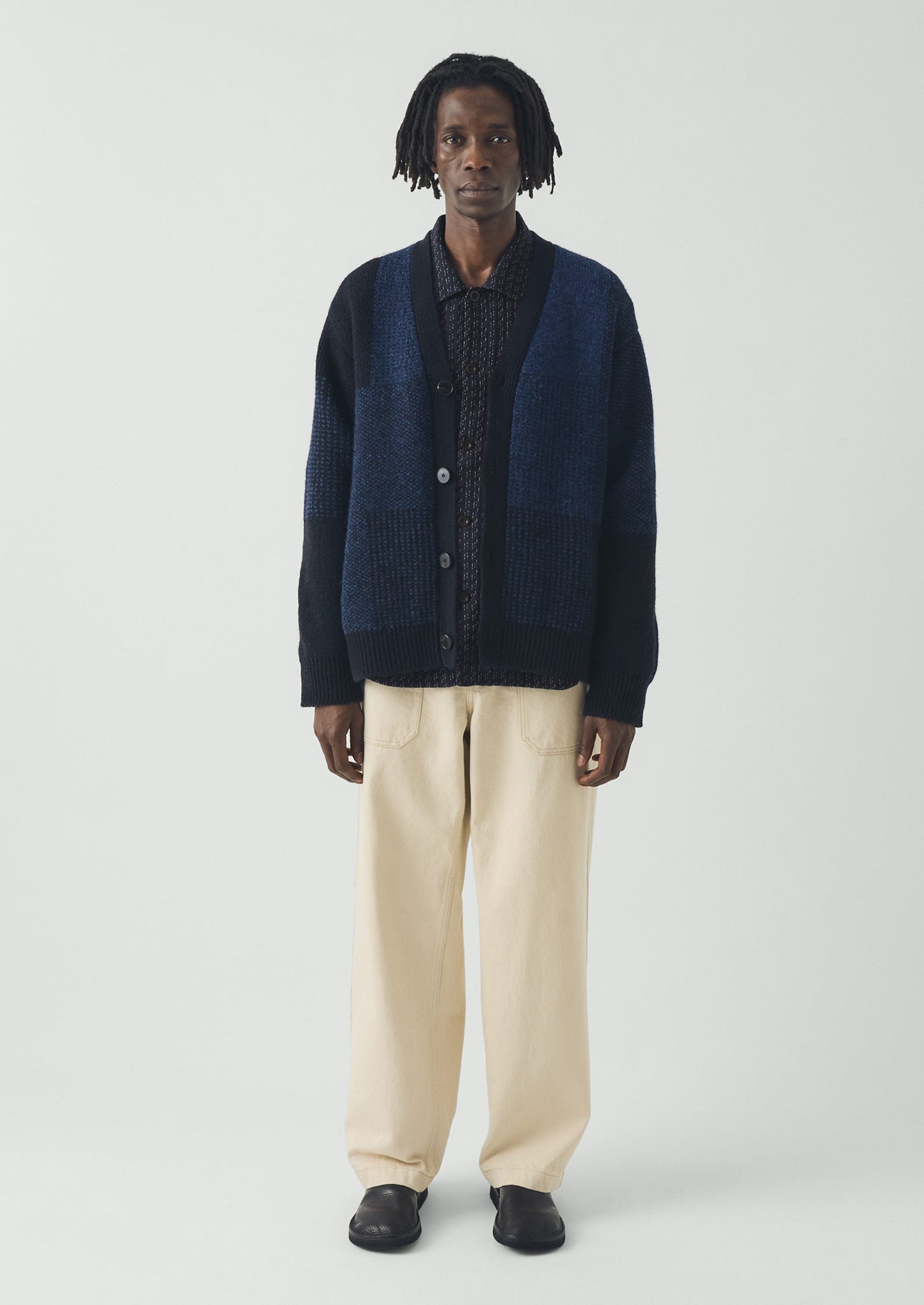 Jacquard British Wool Cardigan | Navy/Cobalt