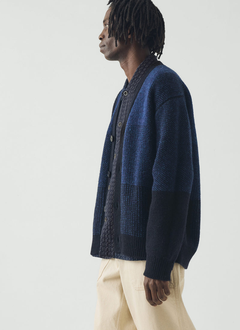 Jacquard British Wool Cardigan | Navy/Cobalt