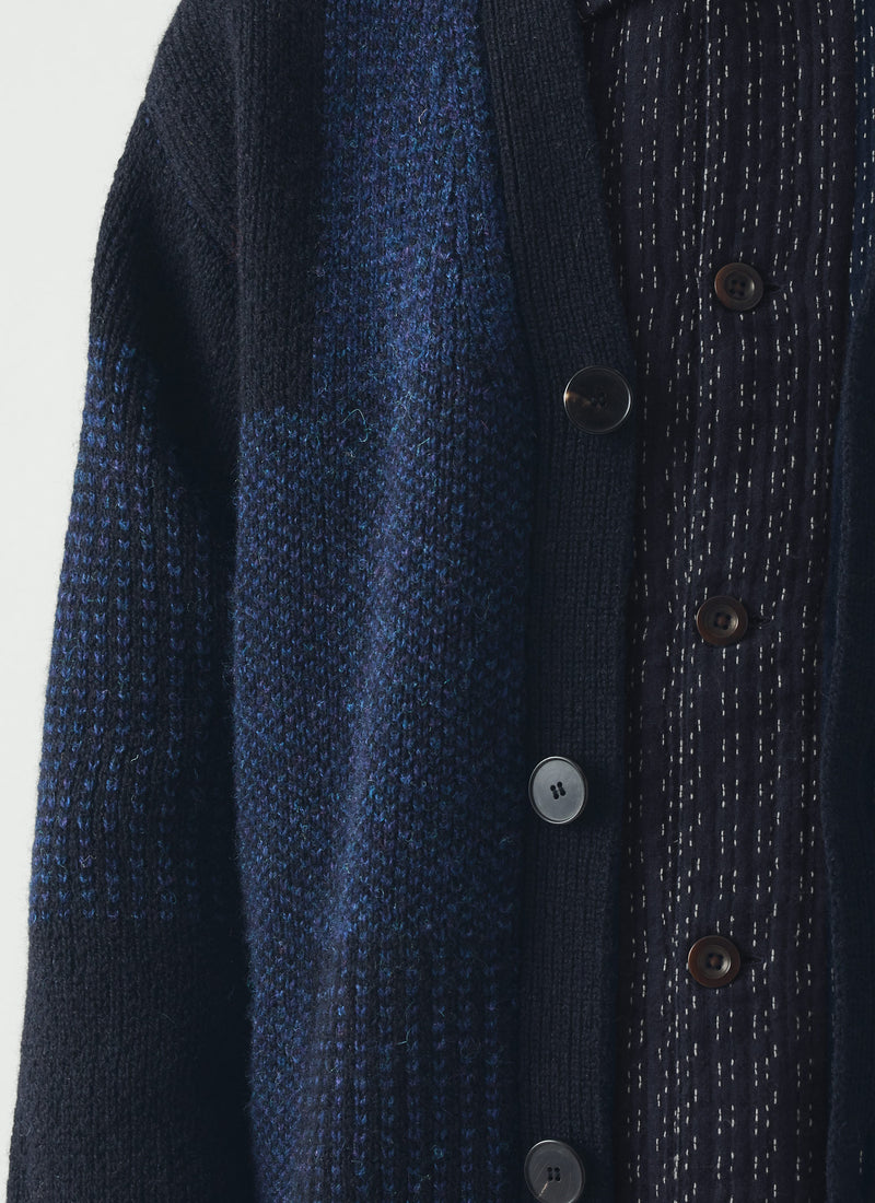 Jacquard British Wool Cardigan | Navy/Cobalt
