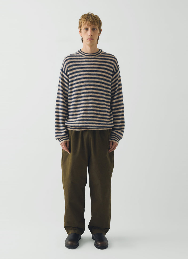 Stripe Alpaca Wool Sweater | Navy/Oatmeal