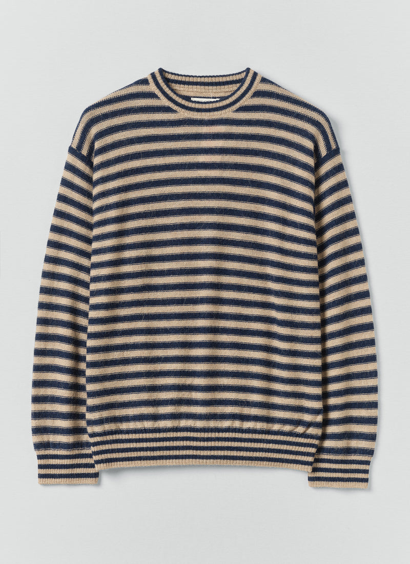 Stripe Alpaca Wool Sweater | Navy/Oatmeal