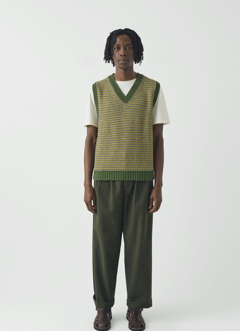 Fine Stripe Wool Cotton Tank | Green Multi