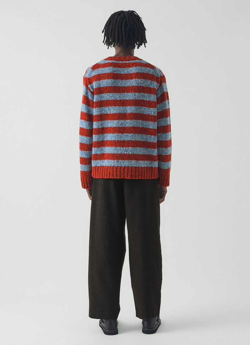 Stripe Donegal Wool Crew Neck Sweater | Red/Blue