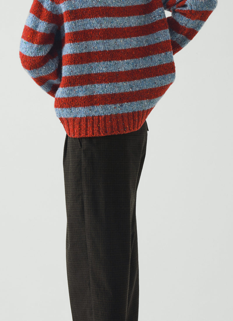Stripe Donegal Wool Crew Neck Sweater | Red/Blue