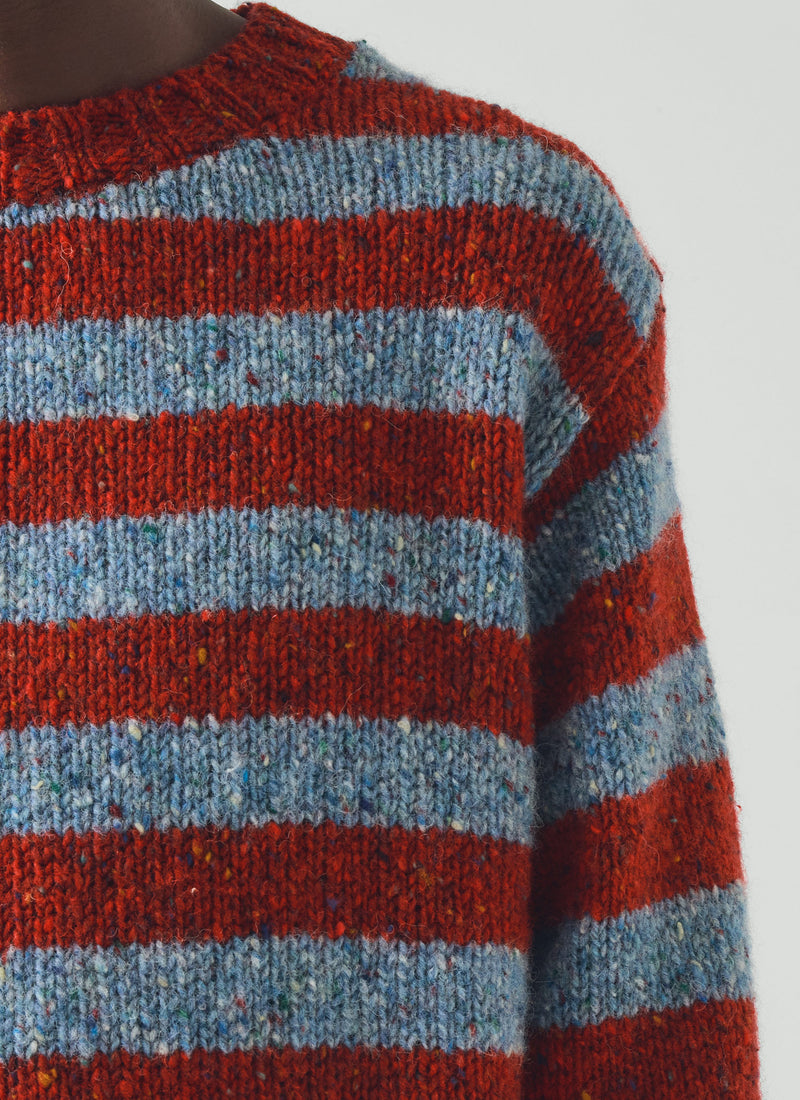 Stripe Donegal Wool Crew Neck Sweater | Red/Blue